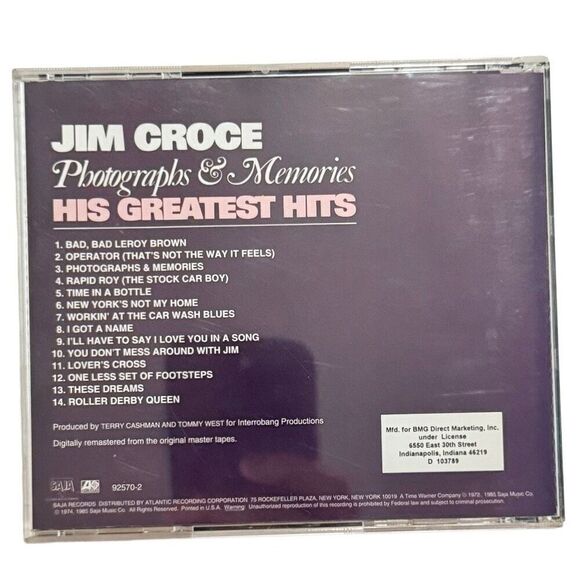 Jim Croce Photographs & Memories US CD Mid 90’s Atlantic/Saja Records Remaster - Picture 2 of 5